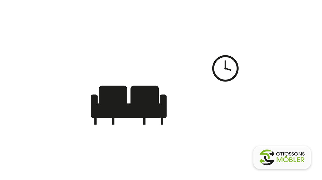 Soffa och klocka – illustration: hur länge begagnade möbler håller jämfört med nya