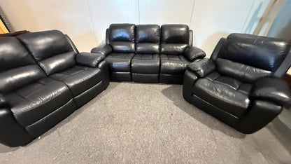 Begagnad svart recliner-soffa 3-sits i läder