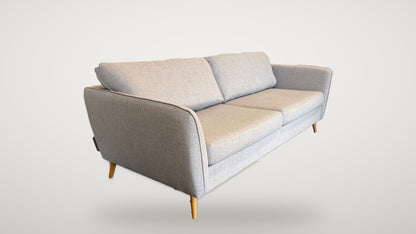 Begagnad ljusgrå Mio County soffa 2,5-sits snett från höger