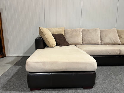 Begagnad soffa schäslong detalj klädsel