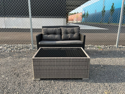 2-sits utesoffa i konstrotting med soffbord – svart/grå